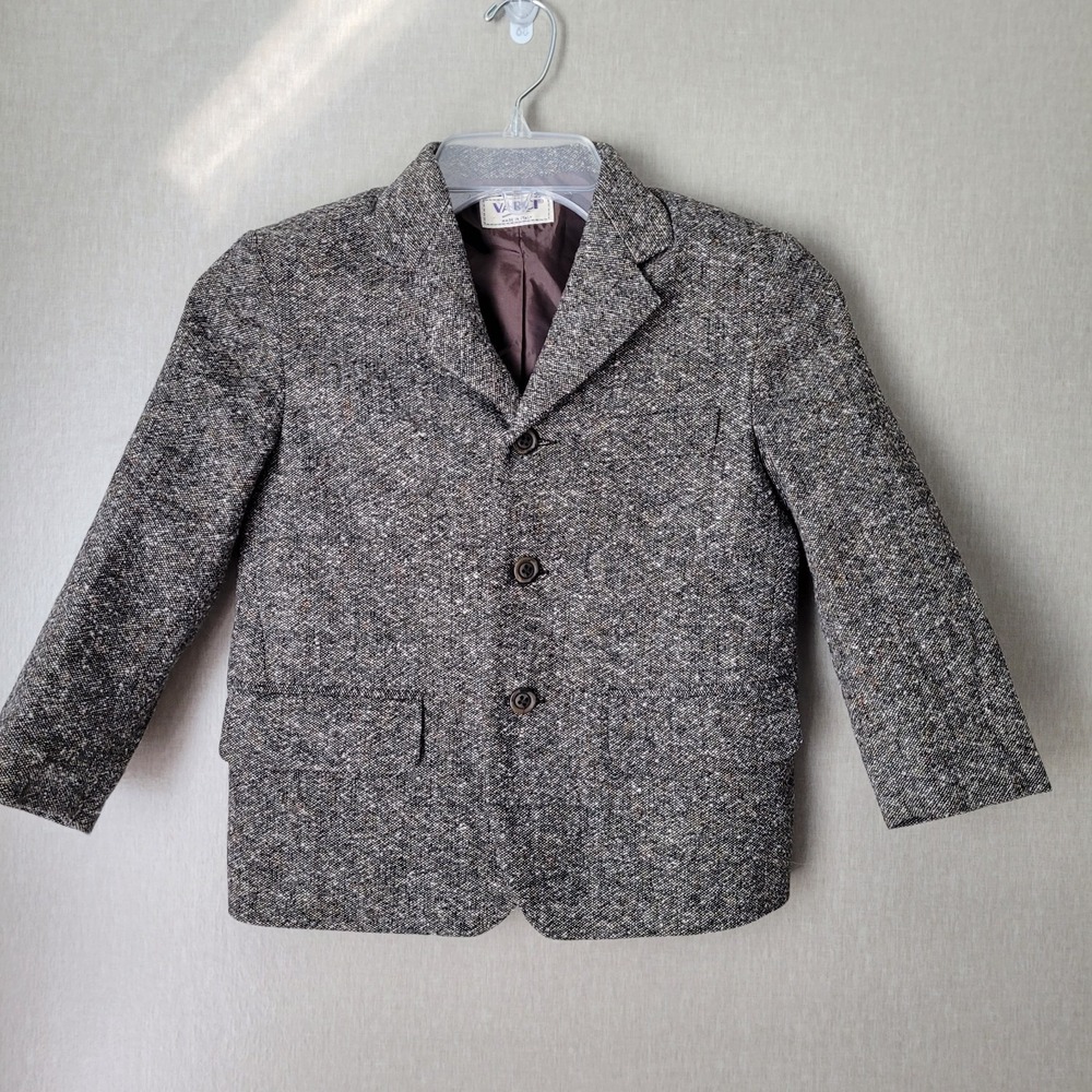 Vintage VARCI Italy Boys Tweed Blazer Jacket Size 5A Gray‎ Wool Blend Suit Coat